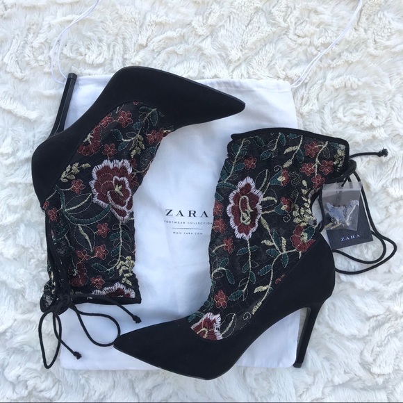 Zara Embroidered Stocking-Style High Heel Pump - Picture 2 of 5